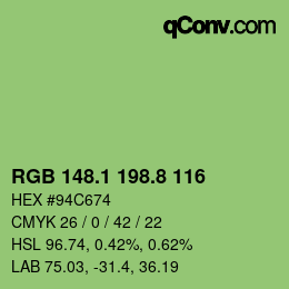 カラーコード: RGB 148.1 198.8 116 | qconv.com