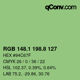 カラーコード: RGB 148.1 198.8 127 | qconv.com
