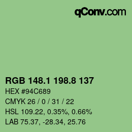 カラーコード: RGB 148.1 198.8 137 | qconv.com