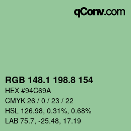 カラーコード: RGB 148.1 198.8 154 | qconv.com