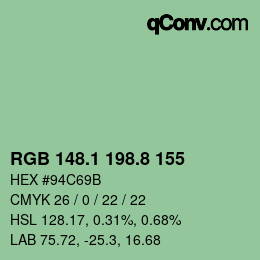 カラーコード: RGB 148.1 198.8 155 | qconv.com