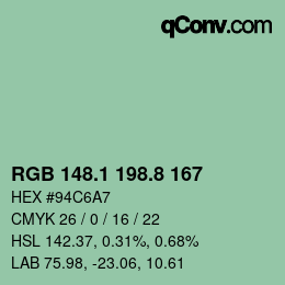 Color code: RGB 148.1 198.8 167 | qconv.com