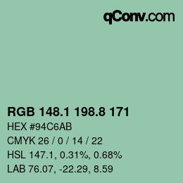 Color code: RGB 148.1 198.8 171 | qconv.com