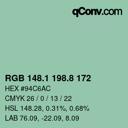 Código de color: RGB 148.1 198.8 172 | qconv.com