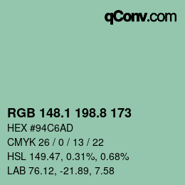 カラーコード: RGB 148.1 198.8 173 | qconv.com