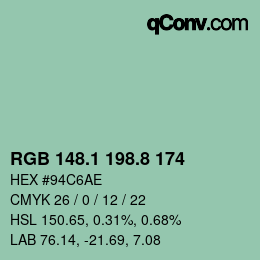 カラーコード: RGB 148.1 198.8 174 | qconv.com