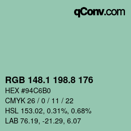 Color code: RGB 148.1 198.8 176 | qconv.com