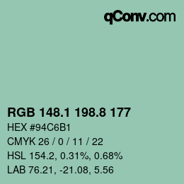 カラーコード: RGB 148.1 198.8 177 | qconv.com