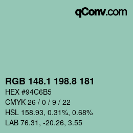 Color code: RGB 148.1 198.8 181 | qconv.com