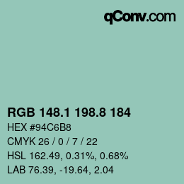 カラーコード: RGB 148.1 198.8 184 | qconv.com