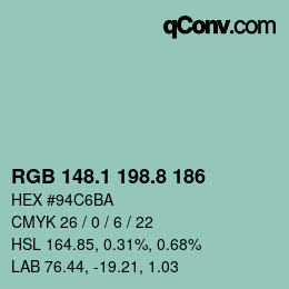 Código de color: RGB 148.1 198.8 186 | qconv.com