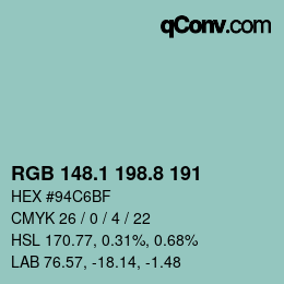 Color code: RGB 148.1 198.8 191 | qconv.com