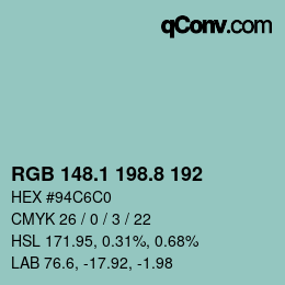 カラーコード: RGB 148.1 198.8 192 | qconv.com