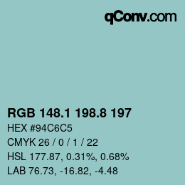 Color code: RGB 148.1 198.8 197 | qconv.com
