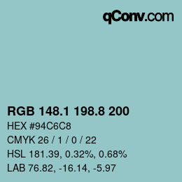 Color code: RGB 148.1 198.8 200 | qconv.com