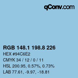 Color code: RGB 148.1 198.8 226 | qconv.com