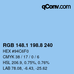 Farbcode: RGB 148.1 198.8 240 | qconv.com