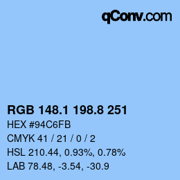 Color code: RGB 148.1 198.8 251 | qconv.com