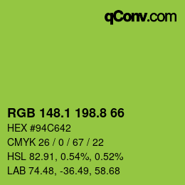 カラーコード: RGB 148.1 198.8 66 | qconv.com
