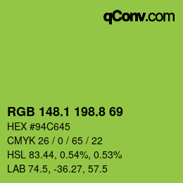 カラーコード: RGB 148.1 198.8 69 | qconv.com