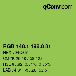 カラーコード: RGB 148.1 198.8 81 | qconv.com