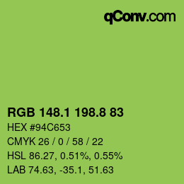 カラーコード: RGB 148.1 198.8 83 | qconv.com