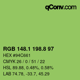 カラーコード: RGB 148.1 198.8 97 | qconv.com
