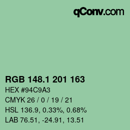カラーコード: RGB 148.1 201 163 | qconv.com