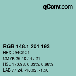 カラーコード: RGB 148.1 201 193 | qconv.com