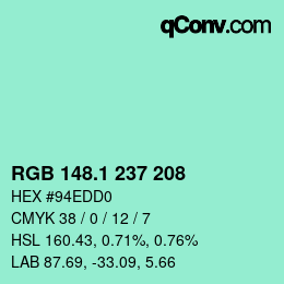 カラーコード: RGB 148.1 237 208 | qconv.com
