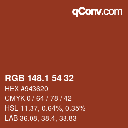 カラーコード: RGB 148.1 54 32 | qconv.com