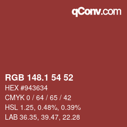 Color code: RGB 148.1 54 52 | qconv.com