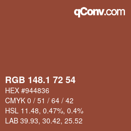 カラーコード: RGB 148.1 72 54 | qconv.com