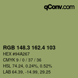 カラーコード: RGB 148.3 162.4 103 | qconv.com