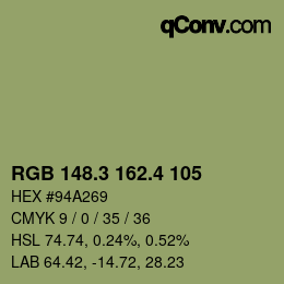 カラーコード: RGB 148.3 162.4 105 | qconv.com