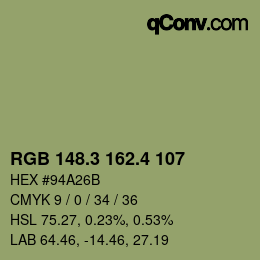 カラーコード: RGB 148.3 162.4 107 | qconv.com