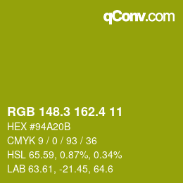 カラーコード: RGB 148.3 162.4 11 | qconv.com
