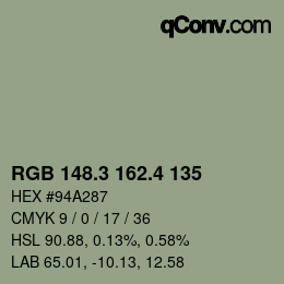 カラーコード: RGB 148.3 162.4 135 | qconv.com