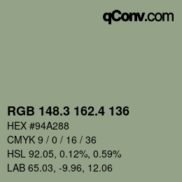 カラーコード: RGB 148.3 162.4 136 | qconv.com