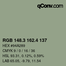 カラーコード: RGB 148.3 162.4 137 | qconv.com