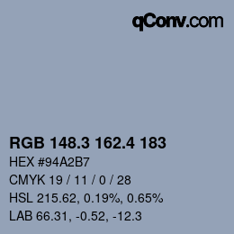 カラーコード: RGB 148.3 162.4 183 | qconv.com