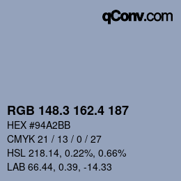 カラーコード: RGB 148.3 162.4 187 | qconv.com