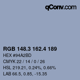 カラーコード: RGB 148.3 162.4 189 | qconv.com