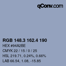 カラーコード: RGB 148.3 162.4 190 | qconv.com