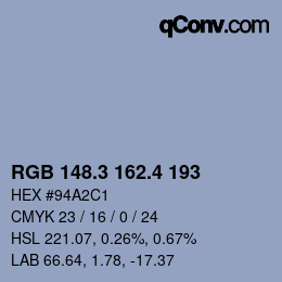 カラーコード: RGB 148.3 162.4 193 | qconv.com