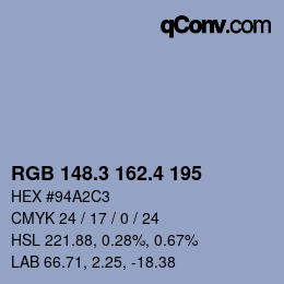 カラーコード: RGB 148.3 162.4 195 | qconv.com