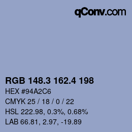 カラーコード: RGB 148.3 162.4 198 | qconv.com
