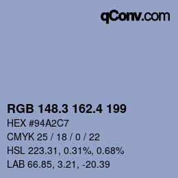 カラーコード: RGB 148.3 162.4 199 | qconv.com