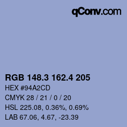 カラーコード: RGB 148.3 162.4 205 | qconv.com