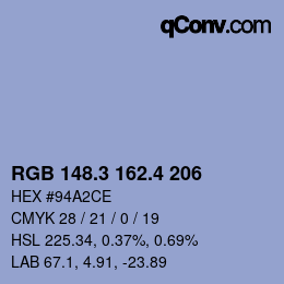 カラーコード: RGB 148.3 162.4 206 | qconv.com